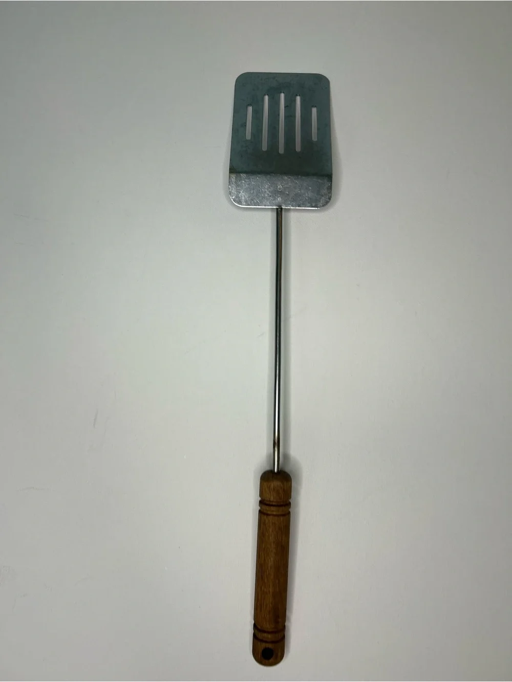 Vintage 80s Long Wood Handle Stainless Steel Slotted BBQ Spatula - Picture 5 of 7